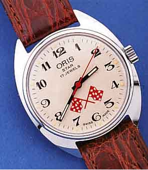 ORIS ARMBANDUHR, SCHWEIZ UM 1970, METALL HARTVERCHR., EDELST.-BODEN GESCHR., RALLEY- DESIGN, KAL. 692, STOßGES., UNGETR. LAGERW., LEDERB., ...