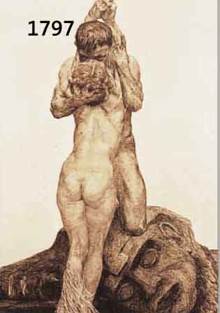HEROUX, BRUNO, GEB. 1868 LEIPZIG, ZWEI RADIERUNGEN, ALLEGORIEN, JE CA. 38 X 23 CM, PP, KNITTERFALTIG