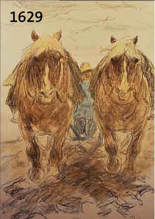 DILL, OTTO, 1884 - 1957, BAUER BEIM PFLüGEN MIT ZWEI PFERDEN, AQUA- RELLIERTE LITHOGRAPHIE, CA. 50,5 X 39 CM
