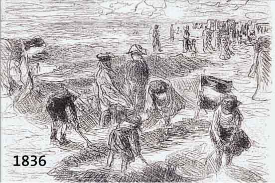 LILIEBERMANN, MAX, 1847-1935, BURGENBAU AM STRAND, LITHOGRAPHIE, CA. 9,5 X 12 CM, PP