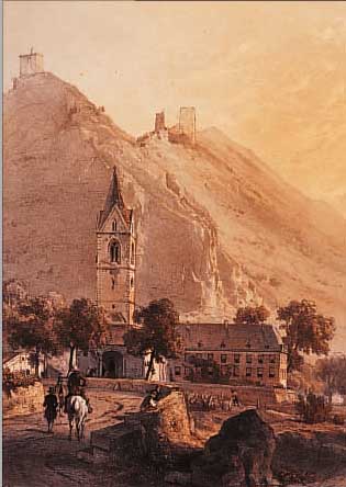 KONV. VON 5 BLATT, MIT ANSICHTEN V. BORN- HOFEN, LIEBENSTEIN U. STERNBERG: 1.) GETöNTE LITHO. AUS HYMANS LE RHIN MONUMENTAL, CA. 1862, ...