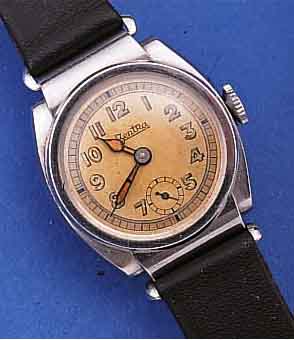 ZENTRA ARMBANDUHR, DEUTSCHLAND UM 1938, EDELST., ART DECO, BODEN GEDR., BEWEGL. BANDANST., ORIG.-ZIFFERBL. U. -ZEIGER ALTERS- BED. ...