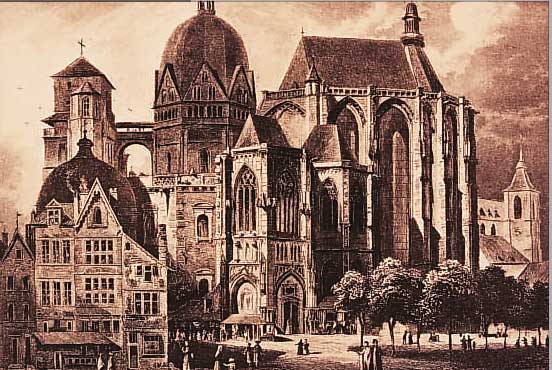 KONVOLUT VON 6 BLATT, MIT ANSICHTEN VON AACHEN: 1.) RADIERUNG V. LANGE NACH POPPEL "DER DOM ZU AACHEN", 19 X 24,3 CM; 2.) ...