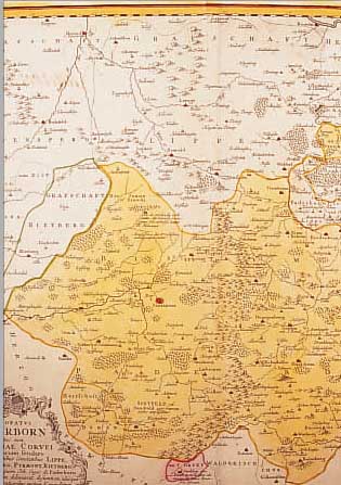 ALTKOLOR. KUPFERSTICHK., V. J. M. GIGAS BEI HOMANN ERBEN 1757 EPISOCPATUS PADERBORN NEC. NOM ABBATIAE CORVEI TERRITORIUM SECULARE..., ...