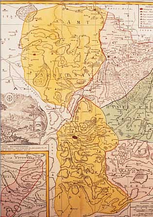 ALTKOLOR. KUPFERSTICHK., V. HOMANN ERBEN, CA. 1753, TERRITORU EPISCOPATUS OSNABRUGENSIS,ZEIGT DAS BISTUM OSNABRüCK, LI. U. INSET- KARTE MIT ...