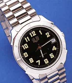 GUB HERRENARMBANDUHR, DEUTSCHLAND UM 1992, METALL VERCHR., EDELST.-BAND M. UNSICHTB. FALTSCHL., MINERALFLACHGL., BODEN GEDR., ...