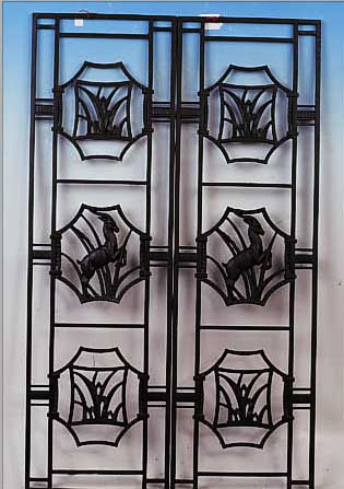PAAR ZIERGITTER, 20ER JAHRE, GUßEISEN, MIT BOCKDARSTELLUNGEN,, GESäUBERT, GESCHWäRZT,100 X 30 CM
