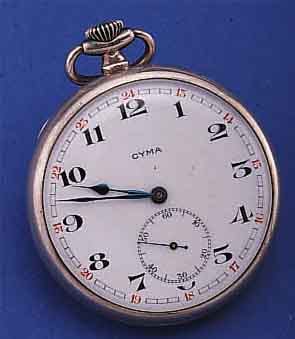 KONVOLUT: 2 HERRENTASCHENUHREN, UM 1928, BEIDE 800ER SILBER, BEIDE OFFEN, BEIDE PERF. EMAILBL., 1X CYMA, AUßEN ROT 13-24, (EISEN- BAHNER), ...