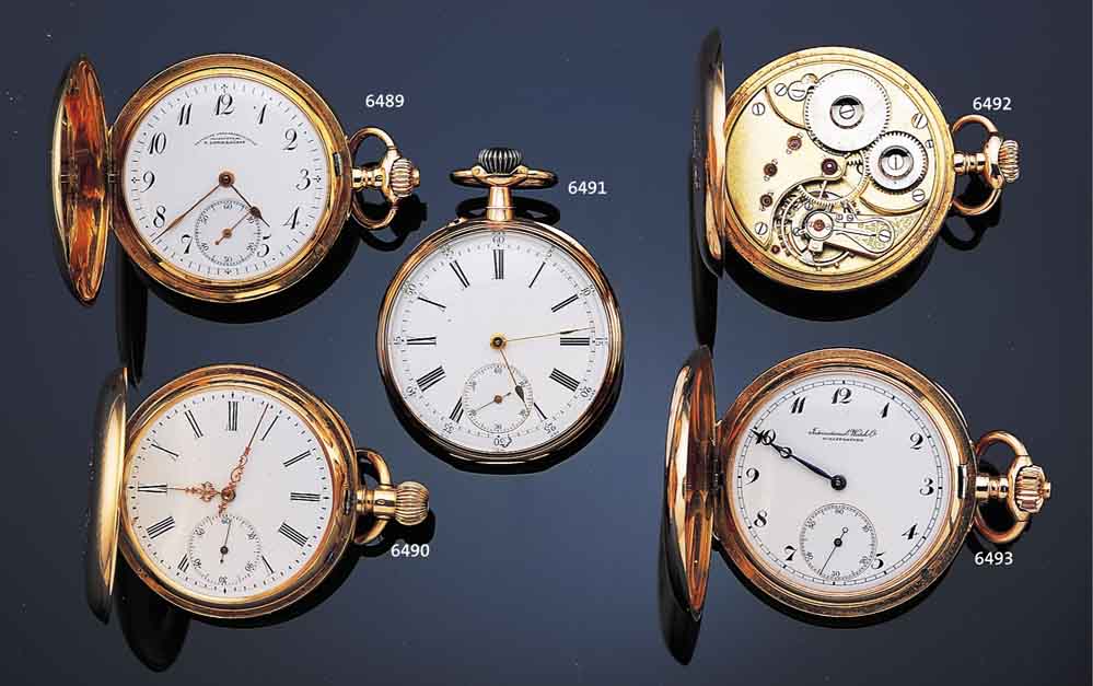 IWC HERRENTASCHENUHR SAVONETTE, SCHWEIZ UM 1892, ROSE-G. 585/000, AUßEN GLATT, AUF SPRUNG-DECKEL VERSCHL. SCHMUCKMONOGR. AF, PERF. EMAILBL. ...