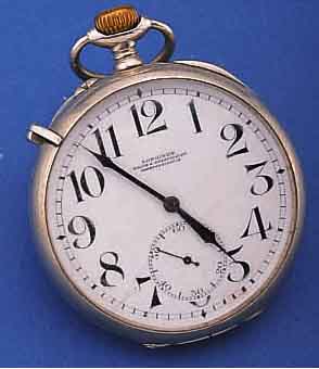 LONGINES HERRENTASCHENUHR, WOHL DIENSTUHR, UM 1920, NICKELGEH. M. SICHERUNG AUßEN 10, GEGEN UNBEFUGTES ÖFFNEN, EMAILBL. RISS., ORIG.SIGN., ...