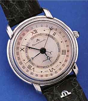 MAURICE LACROIX HERRENARMBANDUHR AUTOMATIK MIT MODERNER TAG- UND DATUMANZEIGE, AUF PERLMUTTKRäNZEN IM VERS. BLATT, EDELST., BEIDS. ...