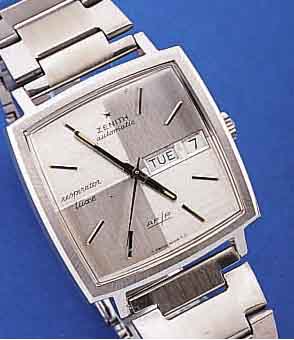 ZENITH HERRENARMBANDUHR AUTOMATIK MIT ZENTRAL-SEKUNDE, TAG UND DATUM, SCHNELLSCHW., EDEL- ST.-STüLPGEH., ORIG.-EDELST.-BAND, UNGETR. LAGERW., ...