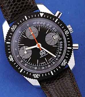O & W ARMBANDCHRONOGRAPH PRECISION, SCHWEIZ UM 1968, UNGETR. LAGERW., METALL HARTVERCHR., BODEN GESCHR., LüNETTE BEIDS. DREHB., ...