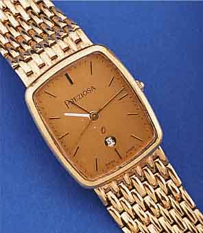 REZIOSA HERRENGOLDBANDUHR, SCHWEIZ UM 1988, GG 375/000 INCL. GG-BAND, MASSIV VERARB., AM VERSCHL. VERL. AUF 21 CM, HIGH-TECH-QUARTZ-W. M. ...