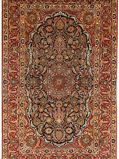 ESFAHAN FEIN, PERSIEN, 226 X 143CM, EHZ 2 KORKWOLLE MIT UND AUF SEIDE, CA.15 JAHRE CA.900.000 KN/QM