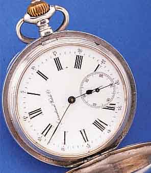 IWC HERRENTASCHENUHR SAVONETTE, SCHWEIZ UM 1898, 800ER SILBER, ZEIGERSTELLSCHIEBER INNEN 4, EMAILBL. SIGN., GEBL. STAHLZEIGER, MATT VERG. ...
