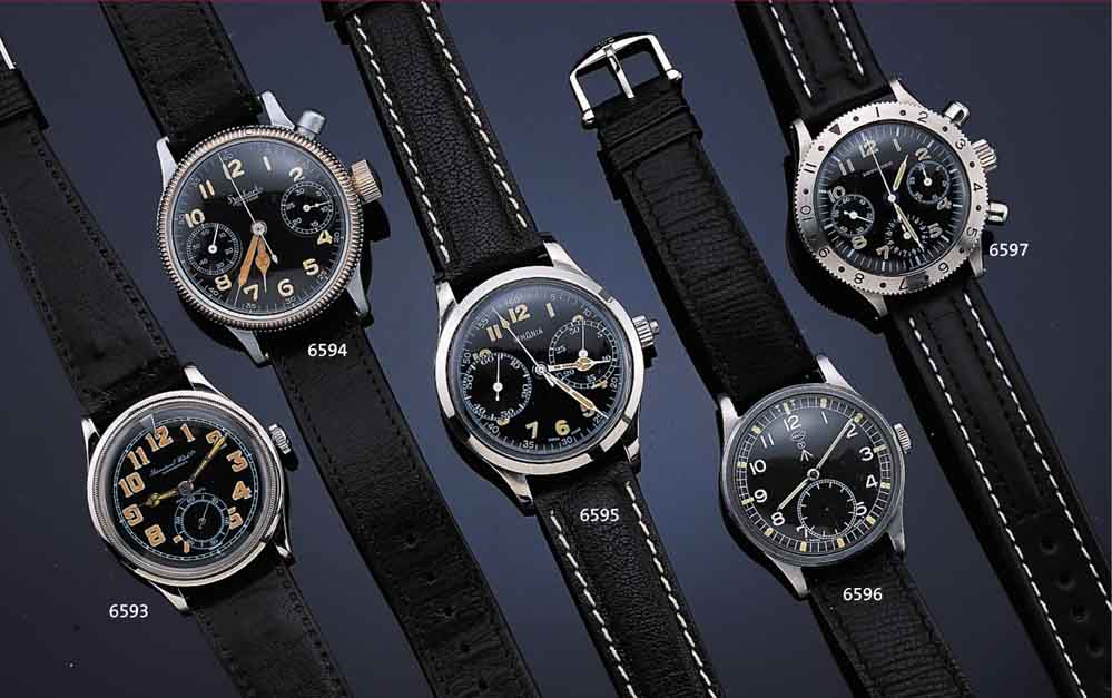 HANHART HANHART ARMBANDCHRONOGRAPH, DEUTSCHLAND UM 1944, METALL MATT NACHVERCHR., BODEN GESCHR., LÜNETTE M. MARKIERUNG BEIDS. DREHB., KONTRAST- ...