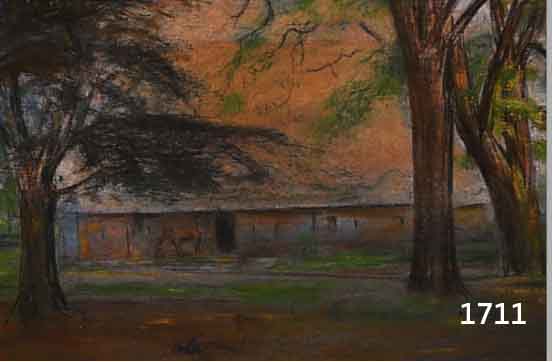 ZUSCHREIBUNG: KLEIN VON DIEPOLD, JULIAN, 1868 DORTMUND-1947 NORDERNEY, PFERD VOR STALLUNG UNTER BäUMEN, PASTELLKREIDE UND BLEI-STIFT AUF ...