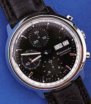 MIDO ARMBANDCHRONOGRAPH COMMANDER AUTOMATIK, SCHWEIZ UM 1996, EDELST. POL., EINSCHALENAUS-F., KONTRASTZIFFERBL., 30-MIN.- U. 12-STD.- ...