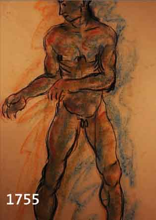 POMASSL, FRANZ, 1903-1982, STEHENDER MäNNLICHER AKT, KOHLE UND PASTELL- KREIDE AUF PAPIER, LI. U. SIGN., CA. 60 X 40 CM, PP, ...