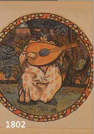 PISSARRO, LUCIEN, FARBLITHOGRAPHIE, MäDCHEN MIT LAUTE, D. CA. 8 CM