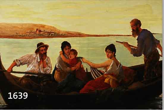 GERINI, WOHL ITALIENISCHER GENEREMALER UM 1860, HIER: MENSCHEN BEI DER ÜBERFAHRT AUF EINEM SEE, ÖL/LWD. (REST., ÜBERMALUNGEN, ...