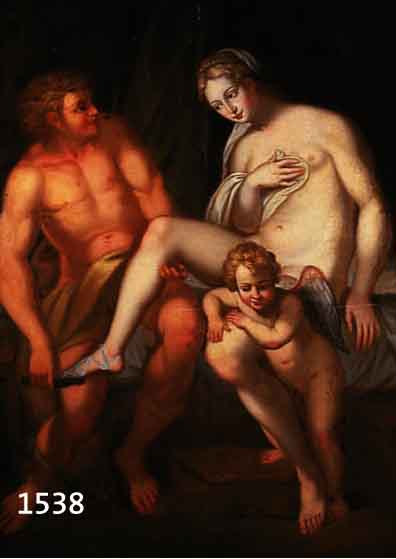 ITALIENISCHER KüNSTLER D. 19. JH., APHRODITE UND APOLLO, QUALIäTVOLLE DAR- STELLUNG, ÖL/LWD. (DOUBL.), UNSIGN., 83 X 63 CM, R.