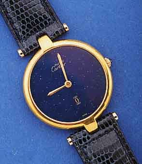 CARTIER ARMBANDUHR, SCHWEIZ UM 1990, 925ER SILBER HARTVERG., BODEN 2-FACH VERSCHR., SCHMUCKKRONE, MINERALFLACHGL., HIGH-TECH- QUARTZW., ...