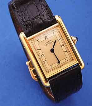 CARTIER ARMBANDUHR TANK, 925ER SILBER HART- VERG., HIGH-TECH-QUARTZW., SCHMUCKKRONE, LEDERB. M. UNSICHTB. FALTSCHL., SCHWEIZ UM 1996, EZ 1