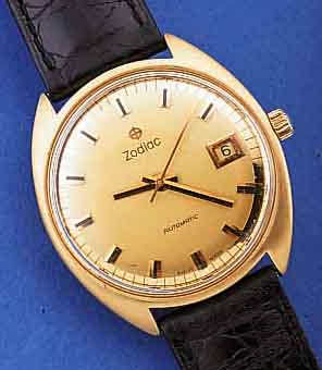 ZODIAC HERRENARMBANDUHR AUTOMATIK, SCHWEIZ UM 1978, GG 750/000, BODEN GESCHR., BEI FERTIGST. WASSERGESCH., SAT., TEILW. POL. BLATT, ...