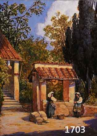 NAGEL, GEORG, GEB. 1871 FRANKFURT/M., STUDIERTE AM STäDELINSTITUT IN FRANKFURT, ZWEI JUNGE FRAUEN IN TRACHT AM BRUNNEN, ...