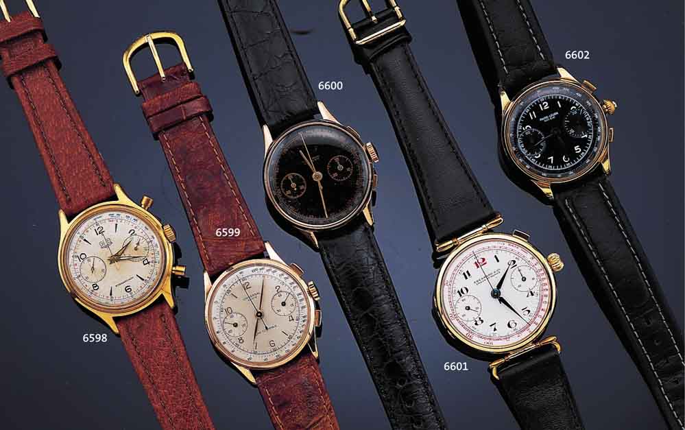 BAUME & MERCIER ARMBANDCHRONOGRAPH, RG 750/ 000, BODEN U. GLASR. GEDR., ORIG.-BLATT, AL- TERSBED. L. FL., 17 ST., HANDAUFZUG, BASISKAL.LANDERON 48, ...