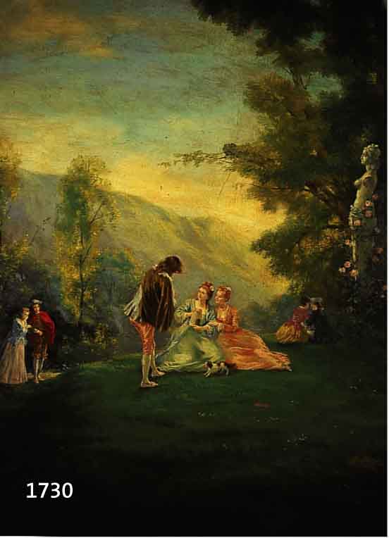 RüGER, OTTO H., KöLNER KüNSTLER, NACHGE- WIESEN NOCH UM 1930, REPRäSENTATIVE PARK- LANDSCHAFT MIT PERSONEN NACH FRANZöSISCHEM ...