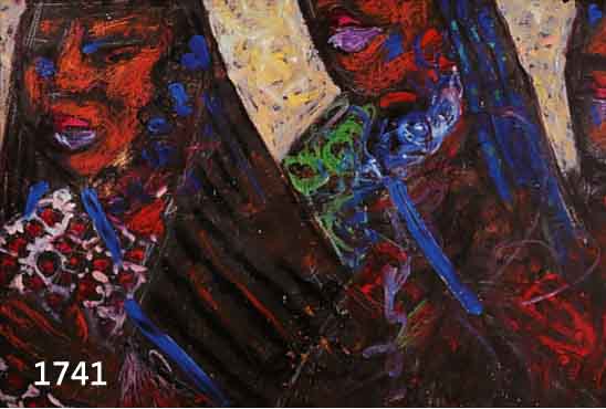 UNBEK. KüNSTLER, WOHL 1. HäLFTE 20. JH., NACH DEM ORIGINAL NOLDES, PORTäT DREIER FRAUEN, ÖL/HARTFASER UNSIGN., 45 X 60 CM, R. (DIESER ...