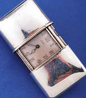 MOVADO REISESCHIEBEüHRCHEN, SCHWEIZ UM 1940,STERLINGSILBER, AUFZUG ERFOLGT DURCH HIN- U. HERBEWEG. BEIDER HALBSCH., VERS. BLATT, L. DELL., ...
