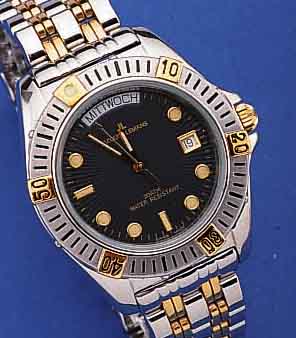 JAQUES LEMANS HERRENARMBANDUHR AUTOMATIK MIT TAG UND DATUM, EDELST. INCL. BAND POL., TEILW. HARTVERG., LüNETTE M. 60ER TEILUNG EINS. RAST. ...