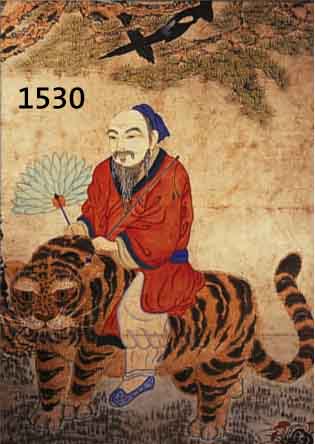 UNBEKANNTER KüNSTLER, CHINA, 18./19. JH., WEISER AUF EINEM TIGER, GOUACHE/PAPIER, 97 X 66 CM, UNTER GLAS GER.