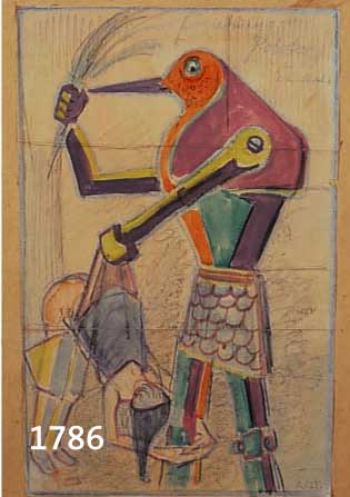 ARLTARLT, FRITZ, 1887 WALDENBURG-1966 MÜNCHEN, ERZIEHUNGSROBOTER ZU DEMOKRATIE, BLEISTIFT UND GOUACHE AUF PAPIER, RE. U. SIGN., CA. 24,5 X 16 CM, ...