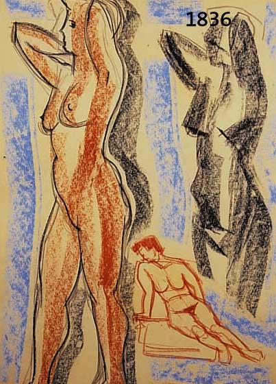 BOGDBOGDANOVIC, BORESLAV, 1899 RUMA - 1970 SCOTTSDALE, WEIBLICHE AKTE, KOHLE UND FARBKREIDE, RE. U. SIGN., CA. 41,5 X 29,5 CM, PP, U.GL., R.