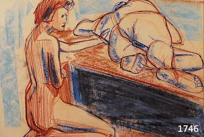 BOGDABOGDANOVIC, BORESLAV, 1899 RUMA - 1970 SCOTTSDALE, KNIEENDER UND LIEGENDER AKT, FARBKREIDE AUF PAPIER, LI. U. SIGN., CA. 29,5 X 41,5 CM, ...