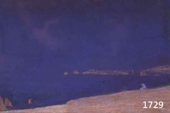 UNTERSEHER, FRANZ XAVER, 1888 GöPPINGEN-1954 KEMPTEN, NäCHTLICHE KüSTENLANDSCHAFT, PASTELLKREIDE AUF ...
