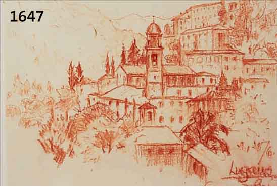 SPIRSPIRO, EUGEN, 1874 BRESLAU-1972 NEW YORK, ANSICHT VON LUGANO, RÖTELZEICHNUNG AUF PAPIER, RE. U. SIGN. UND BETITELT, CA. 20 X 25 CM, PP, ...
