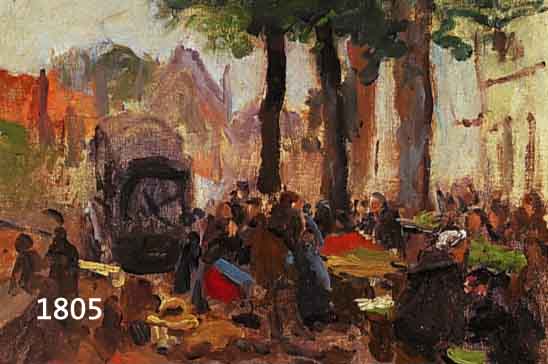 KARDORFF, KONRAD VON, 1877 NIEDERRABNITZ 1945 BERLIN, HIER: KUTSCHE VORM BIERGARTEN, UNTEN L. SIGN., ÖL/MALKARTON, M. CA. 21 X 27 CM, RAHMEN