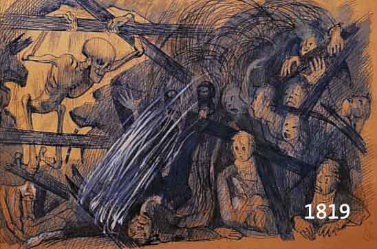 STEISTEIGERWALD, E., KÜNSTLER DES SIMPLIZISSIMUS, AQUARELL AUF PAPIER, AUS DEM ZYKLUS TOTENTANZ, L. UNT. SIGN. UND MONOGR., UNTER GLAS UND RAHMEN, ...