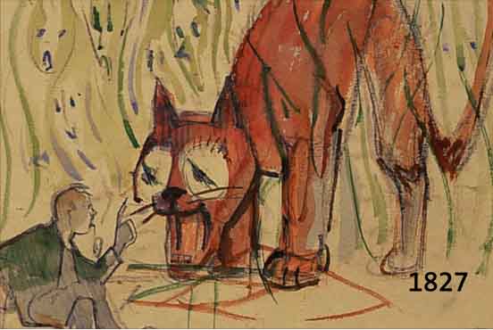 STESTEIGERWALDT, ERNST, FAUCHENDE GROßKATZE, AQUARELL AUF PAPIER, RE. U. MONOGR., CA. 20 X 24 CM, PP, U.GL., R.