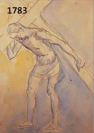 WIMMWIMMER, FRITZ, 1879 ROCHLITZ-1960 NEUBURG, KREUZTRÄGER, AQUARELLIERTE BLEISTIFTZEICHNUNG AUF PAPIER, DATIERT 35, RÜCKSEITIG MIT ...