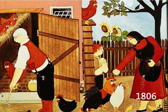 STEINMEISTER, INGE, ZEITGEN. NAIVE MALERIN, DER HüHNERHOF, ÖL/MALKARTON, RE. U. SIGN. INGE UND DAT. 80, RüCKSEITIG SIGN., CA. 40 X 50 CM, R.