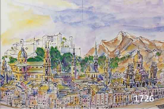 SOMPEK, ERNST, R., ANSICHT VON SALZBURG, AQUARELLIERTE LITHO- GRAPHIE, SIGN. UND DAT. 69, CA. 35 X 49 CM, PP, U.GL., R.