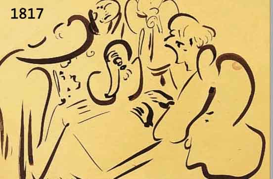 BREIBREINLINGER, HANS, 1888-1963, KARTENSPIELER, TUSCHPINSELZEICHNUNG, MONOGRAMMIERT UND DAT. 54, CA. 21 X 29,5 CM, PP, U.GL., R.