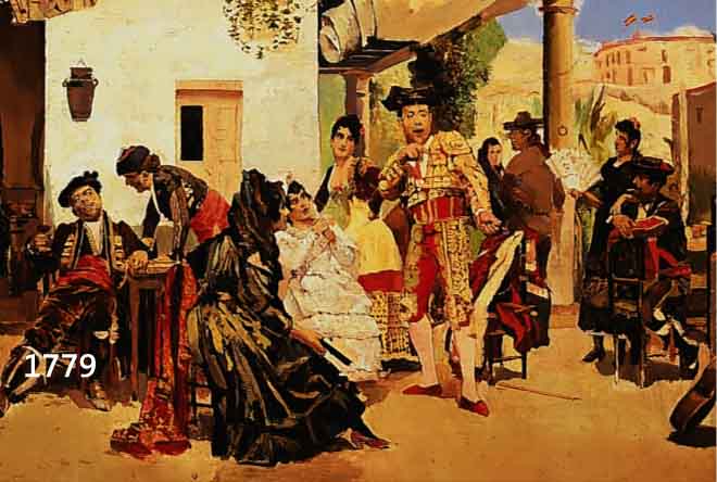 CAMPECAMPESINO Y MINGO, VICENTE, SPANISCHER MALER DES AUSGEHENDEN 19. UND BEGINNENDEN 20. JH., HIER: VIELFIGURIGE SZENE VOR EINEM GASTHOF, ...